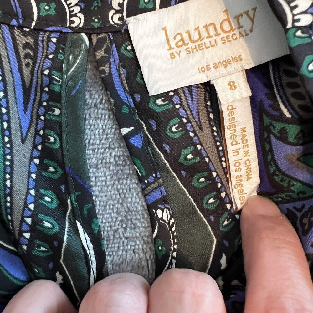 Laundry By Shelli Segal Medium 8 Blue Black Paisley Sleeveless V-neck Blouse - Picture 7 of 10